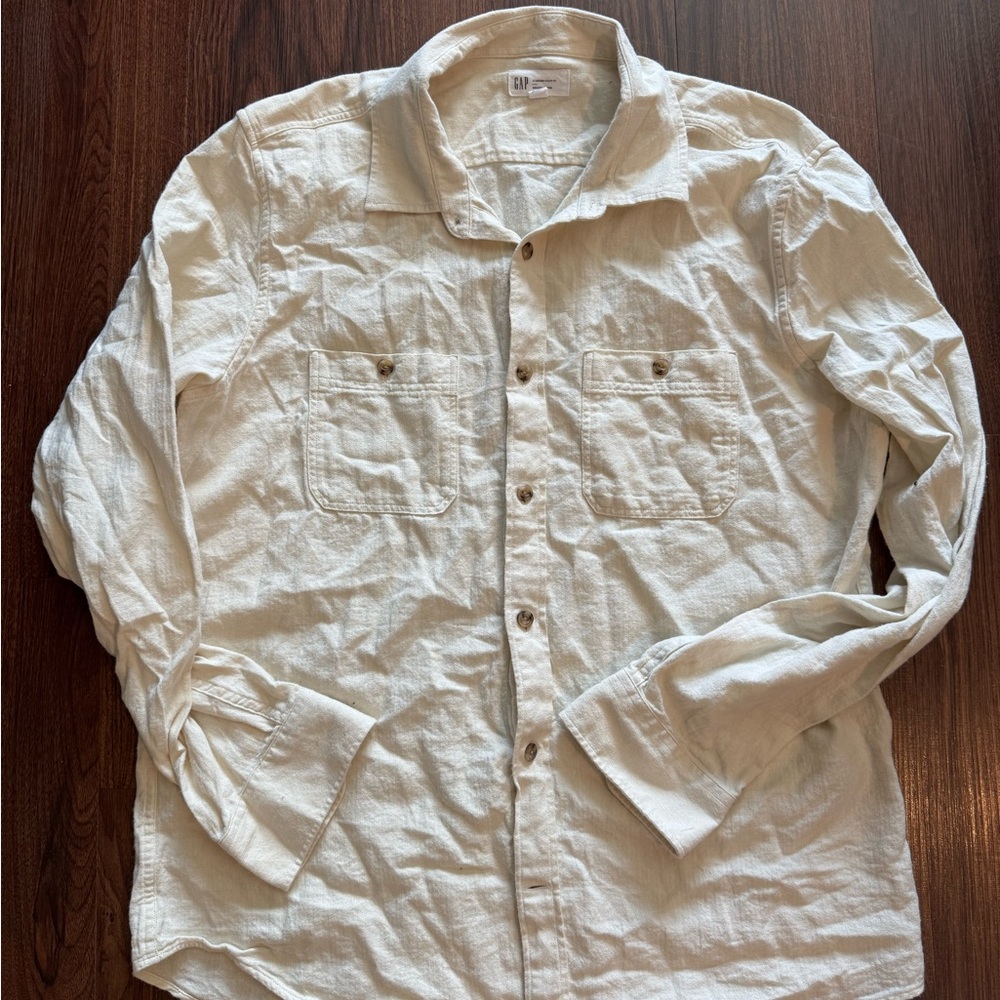 Men's Cream Linen Button-Up